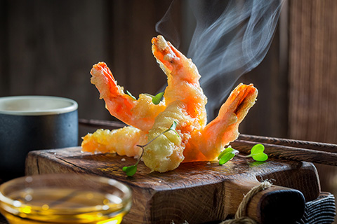 Vegetables and prawns tempura